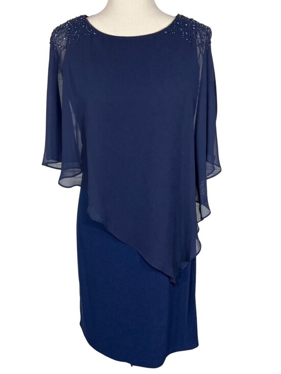 SL Fashions Dresses & Skirts - SL FASHIONS Chiffon Overlay Cape Sleeve Dress Navy Sz 6 NWT